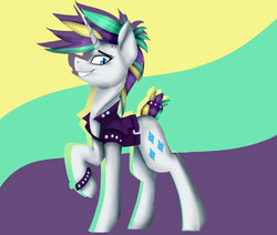 Size: 1538x1303 | Tagged: safe, artist:sayonaraf, rarity, pony, g4, it isn't the mane thing about you, alternate hairstyle, clothes, female, jacket, mare, punk, raripunk, short hair, smiling, solo