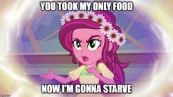 Size: 888x499 | Tagged: safe, gloriosa daisy, equestria girls, g4, abuse, glorio-sad daisy, gloriosabuse, image macro, life of crime, meme, reference, sad, spongebob squarepants, starvation