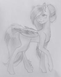 Size: 764x960 | Tagged: safe, artist:nutmeg, oc, oc only, pegasus, pony, art trade, solo, tongue out, traditional art