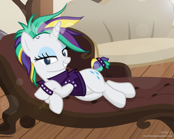 Size: 3215x2566 | Tagged: safe, artist:shutterflyeqd, rarity, pony, unicorn, g4, it isn't the mane thing about you, alternate hairstyle, couch, draw me like one of your french girls, female, high res, looking at you, mare, punk, raripunk, solo, titanic