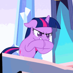 Size: 500x500 | Tagged: safe, artist:dtkraus, edit, edited screencap, screencap, twilight sparkle, pony, unicorn, g4, the crystal empire, evil grin, evil twilight, female, gendo pose, gif, grin, hooves together, non-animated gif, pure unfiltered evil, scheming, smiling, solo, unicorn twilight