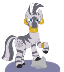 Size: 1500x1700 | Tagged: safe, artist:scraggleman, zecora, zebra, g4, ear piercing, earring, female, frown, jewelry, looking at you, mare, piercing, raised hoof, simple background, solo, white background, worried