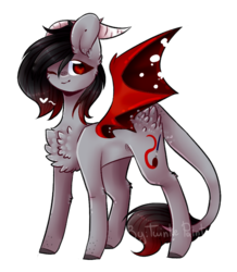 Size: 745x853 | Tagged: safe, artist:twinkepaint, oc, oc only, oc:scarlet spectrum, dracony, hybrid, female, leonine tail, one eye closed, simple background, solo, transparent background, unshorn fetlocks, wink