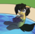 Size: 962x940 | Tagged: safe, artist:neuro, oc, oc only, oc:solemn rain, cute, solo, swimming pool, wet mane