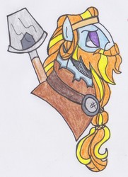 Size: 1086x1497 | Tagged: safe, artist:draw1709, rockhoof, earth pony, pony, campfire tales, g4, bust, male, portrait, rockhoof's shovel, shovel, solo, traditional art