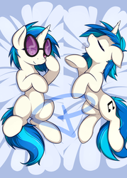 Size: 800x1120 | Tagged: safe, artist:theparagon, dj pon-3, vinyl scratch, pony, unicorn, g4, body pillow, body pillow design, female, looking at you, mare, obtrusive watermark, sleeping, smiling, solo, watermark