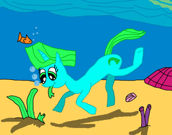 Size: 3306x2593 | Tagged: safe, artist:sb1991, oc, oc only, oc:ocean blue, fish, pony, coral, eating, high res, seaweed, shell, underwater