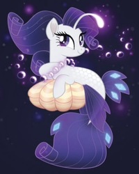 Size: 623x778 | Tagged: safe, artist:jaqueline anderson, rarity, angler fish, seapony (g4), g4, my little pony: the movie, the art of my little pony: the movie, bubble, clam, concept art, female, mare, seaponified, seapony rarity, seashell, solo, species swap, underwater