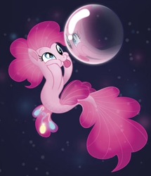 Size: 640x744 | Tagged: safe, artist:jaqueline anderson, pinkie pie, pony, seapony (g4), g4, my little pony: the movie, the art of my little pony: the movie, :p, bubble, concept art, cute, diapinkes, female, mare, reflection, seaponified, seapony pinkie pie, silly, silly pony, solo, species swap, that pony sure does love being a seapony, tongue out, underwater