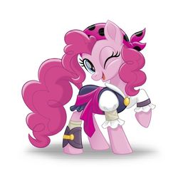 Size: 645x645 | Tagged: safe, pinkie pie, earth pony, pony, g4, my little pony: the movie, bandana, clothes, female, mare, one eye closed, pirate, pirate pinkie pie, solo, wink