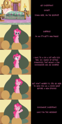 Size: 2000x4009 | Tagged: safe, artist:mlp-silver-quill, pinkie pie, earth pony, pony, comic:pinkie pie says goodnight, g4, comic, cute, diapinkes, female, high res, humor, mare, micro, pinkie's bedroom, shrinking, solo