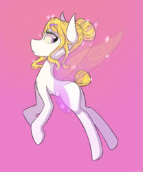 Size: 1500x1800 | Tagged: safe, artist:malphee, oc, oc only, oc:paegyu, fairy pony, pony, female, flying, mare, pink background, simple background, solo