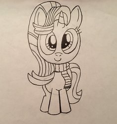 Size: 1937x2048 | Tagged: safe, artist:thefieryhawk, starlight glimmer, pony, unicorn, g4, clothes, cute, female, glimmerbetes, monochrome, scarf, smiling, solo, traditional art