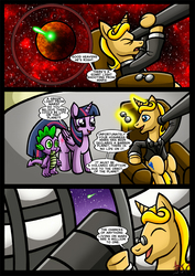 Size: 827x1169 | Tagged: safe, artist:darklamprey, spike, twilight sparkle, alicorn, dragon, pony, unicorn, comic:equestria's war of the worlds, g4, comic, crossover, female, male, mare, mars, observatory, planet, stallion, telescope, the war of the worlds, this will end in tears and/or death, twilight sparkle (alicorn)