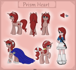 Size: 2373x2177 | Tagged: safe, artist:violentdreamsofmine, oc, oc only, oc:prism heart, human, pony, unicorn, clothes, dress, female, high res, humanized, mare, reference sheet, solo