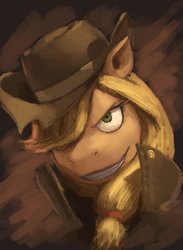 Size: 1024x1398 | Tagged: safe, artist:redustheriotact, applejack, earth pony, pony, g4, cowboy hat, female, grin, hat, smiling, solo