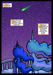 Size: 827x1169 | Tagged: safe, artist:darklamprey, princess celestia, princess luna, alicorn, pony, comic:equestria's war of the worlds, g4, comic, crossover, duo, ethereal mane, evening, female, invasion, looking up, mare, narration, night, royal sisters, shooting star, the war of the worlds