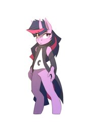 Size: 758x1054 | Tagged: safe, artist:n_thing, twilight sparkle, anthro, unguligrade anthro, g4, bottomless, clothes, female, partial nudity, simple background, solo, white background