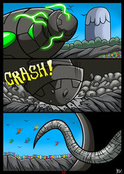 Size: 1024x1442 | Tagged: safe, artist:darklamprey, pegasus, pony, comic:equestria's war of the worlds, comic, crossover, crowd, generic pony, invasion, spaceship, tentacles, the war of the worlds, this will end in tears and/or death