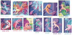 Size: 1628x804 | Tagged: safe, haven bay, salina blue, twilight sparkle, seapony (g4), g4, my little pony: the movie, coral cake, coral cutie, coral streak, dolphin dip, marine magic, pearly pupils, seahorse smile, seaponified, seapony twilight, seaweed sweet, species swap, swimaloo, unnamed character, unnamed seapony