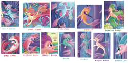 Size: 1628x804 | Tagged: safe, fluttershy, haven bay, rainbow dash, salina blue, twilight sparkle, seapony (g4), g4, my little pony: the movie, bioluminescent, bubble, coral, coral cake, coral cutie, coral streak, dolphin dip, dorsal fin, fin, fin ears, fin wings, fins, fish tail, flowing mane, flowing tail, marine magic, ocean, open mouth, open smile, pearly pupils, scales, seahorse smile, seaponified, seapony fluttershy, seapony rainbow dash, seapony twilight, seaquestria, seaweed, seaweed sweet, smiling, species swap, swimaloo, swimming, tail, throne room, underwater, unnamed character, unnamed seapony, water, wings