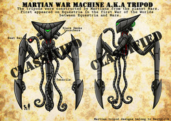 Size: 900x636 | Tagged: safe, artist:darklamprey, comic:equestria's war of the worlds, comic, crossover, machine, martian tripod, size comparison, tentacles, the war of the worlds, tripod