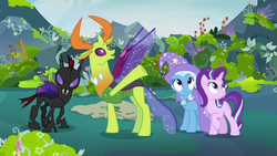 Size: 633x356 | Tagged: safe, screencap, pharynx, starlight glimmer, thorax, trixie, changedling, changeling, g4, my little pony: friendship is magic, to change a changeling, king thorax