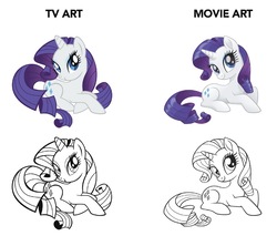 Size: 1279x1089 | Tagged: safe, rarity, g4, my little pony: the movie, the art of my little pony: the movie, comparison, female, monochrome, solo