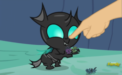 Size: 1756x1080 | Tagged: safe, edit, thorax, changeling, g4, to change a changeling, boop, boop edit, cute, cuteling, finger, hand, thorabetes, toy, younger