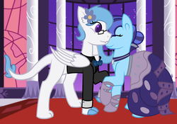 Size: 1583x1107 | Tagged: safe, artist:azure-quill, oc, oc only, oc:azure quill, dragon, dancing, duet, pony prom