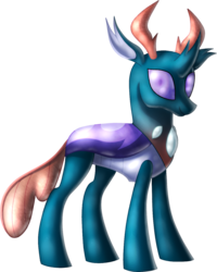 Size: 1076x1346 | Tagged: safe, artist:shad0w-galaxy, pharynx, changedling, changeling, g4, to change a changeling, antlers, concave belly, looking at you, male, prince pharynx, simple background, smiling, solo, stallion, that was fast, transparent background
