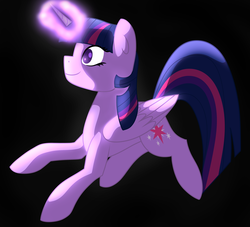 Size: 3297x3000 | Tagged: safe, artist:azure-quill, twilight sparkle, alicorn, pony, g4, abstract background, female, folded wings, glowing, glowing horn, happy, high res, horn, mare, smiling, solo, twilight sparkle (alicorn)