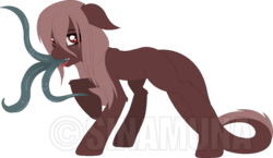 Size: 1186x687 | Tagged: safe, artist:sinamuna, oc, oc only, oc:abiteth, monster pony, original species, tatzlpony, base used, female, obtrusive watermark, simple background, solo, tentacle tongue, tentacles, transparent background, watermark
