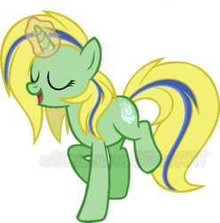 Size: 679x687 | Tagged: safe, artist:sinamuna, oc, oc only, oc:lemon pop, pony, unicorn, base used, eyes closed, magic, simple background, transparent background, watermark