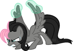 Size: 603x424 | Tagged: safe, artist:sinamuna, oc, oc only, oc:humble shade, pegasus, pony, base used, determined, magic, male, next generation, nextgen:sinverse, parent:fluttershy, parent:king sombra, simple background, struggling, sweat, transparent background