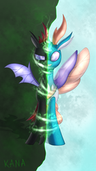 Size: 1080x1920 | Tagged: safe, artist:shad0w-galaxy, pharynx, changedling, changeling, g4, to change a changeling, brother, male, prince pharynx, royal changeling, smiling, split screen, transformation