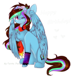 Size: 832x856 | Tagged: safe, artist:twinkepaint, oc, oc only, oc:luna painter, pegasus, pony, female, mare, one eye closed, simple background, sitting, solo, transparent background, wink