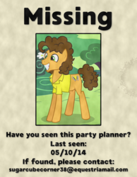 Size: 1477x1900 | Tagged: safe, cheese sandwich, pony, g4, pinkie pride, hilarious in hindsight, it happened, missing, poster, wanted poster