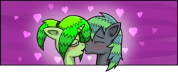 Size: 1280x520 | Tagged: safe, artist:wellfugzee, oc, oc only, oc:bitter pill, oc:razzle, earth pony, pony, unicorn, bizzle, blushing, boop, cute, eyes closed, female, freckles, glasses, kissing, male, mare, noseboop, oc x oc, shipping, stallion, straight