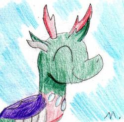 Size: 422x415 | Tagged: safe, artist:ptitemouette, pharynx, changedling, changeling, g4, to change a changeling, prince pharynx, smiling, solo, traditional art