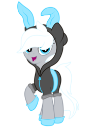 Size: 2048x2732 | Tagged: safe, artist:prismaticstars, oc, oc only, oc:silver stream, pony, g4, bunny ears, clothes, costume, dangerous mission outfit, female, high res, hoodie, mare, movie accurate, simple background, solo, transparent background