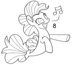 Size: 624x567 | Tagged: safe, pinkie pie, seapony (g4), g4, my little pony: the movie, the art of my little pony: the movie, female, monochrome, music notes, seaponified, seapony pinkie pie, singing, solo, species swap