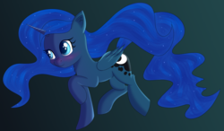 Size: 2217x1293 | Tagged: safe, artist:brok-enwings, princess luna, alicorn, pony, g4, female, mare, raised hoof, smiling, solo