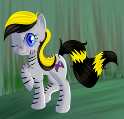 Size: 3101x2961 | Tagged: safe, artist:brok-enwings, oc, oc only, oc:sly, pony, female, high res, mare, one eye closed, raised hoof, smiling, solo, wink