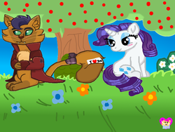 Size: 800x600 | Tagged: safe, artist:flakyporcupine1989, capper dapperpaws, rarity, abyssinian, cat, pony, unicorn, anthro, g4, my little pony: the movie, anthro with ponies, capperity, chest fluff, female, interspecies, male, shipping, straight
