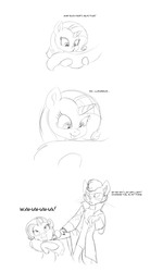 Size: 1105x2000 | Tagged: safe, artist:carnifex, capper dapperpaws, rarity, abyssinian, pony, unicorn, anthro, g4, my little pony: the movie, and then there's rarity, anthro with ponies, black and white, capper drama, clothes, coat, grayscale, monochrome, rarity being rarity, wahaha