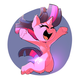 Size: 1280x1280 | Tagged: safe, artist:discorded, artist:sourspot, twilight sparkle, pony, unicorn, g4, the cutie mark chronicles, abstract background, armpits, belly, belly button, cheering, chest fluff, collaboration, cute, eyes closed, female, filly, filly twilight sparkle, fluffy, glowing cutie mark, mare, open mouth, ribcage, simple background, smiling, solo, twiabetes, yes yes yes, younger