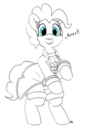 Size: 1280x1806 | Tagged: safe, artist:pabbley, pinkie pie, pony, g4, 30 minute art challenge, bipedal, clothes, cute, diapinkes, female, heart, open mouth, partial color, pirate, solo