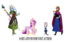 Size: 2262x1230 | Tagged: safe, princess cadance, g4, anna, dragon ball, dragon ball super, exploitable meme, frozen (movie), judy hopps, meme, romina marroquín payró, same voice actor, vados, zootopia