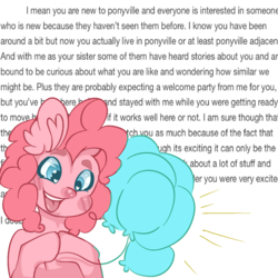 Size: 1280x1280 | Tagged: safe, artist:mauderatelife, artist:segen360, pinkie pie, tumblr:a mauderate life, g4, balloon, hooves together, text